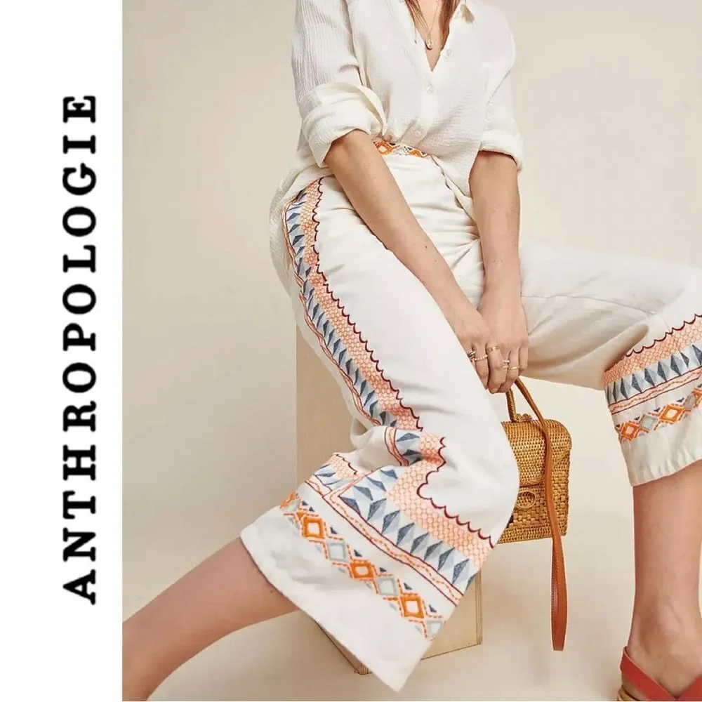 Like New Anthropologie Islander Embroidered Pants - Picture 2 of 5
